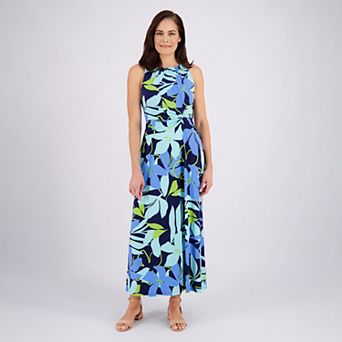 Women's London Times Tropical Floral Print Side Twist Sleeveless Maxi Dress