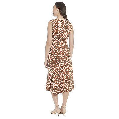 Women's London Times Chalk Dot Print Inset Waist Sleeveless Midi Dress