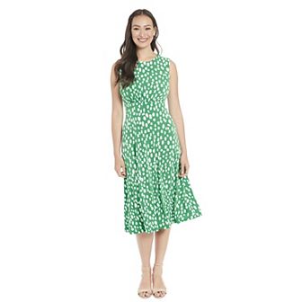 Women's London Times Chalk Dot Print Inset Waist Sleeveless Midi Dress
