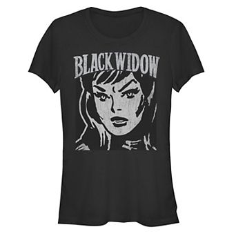 Juniors' Black Widow Face Portrait Graphic Tee