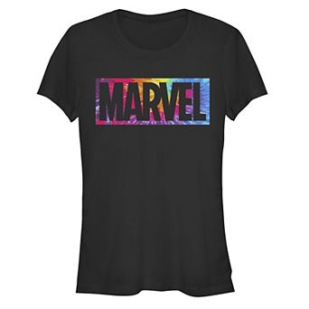 Juniors' Marvel Logo Tie Dye Background Graphic Tee