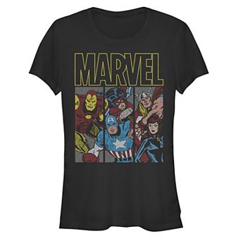 Juniors' The Avengers Three Parts Portrait Graphic Tee