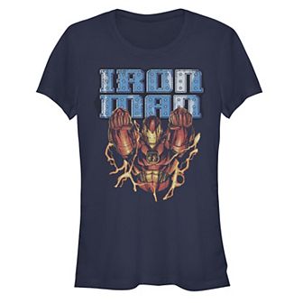 Juniors' Iron Man Riveted Logo Graphic Tee