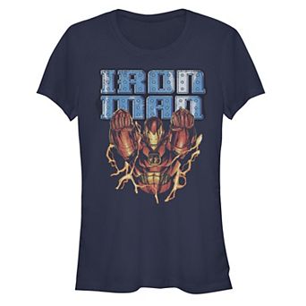 Juniors' Iron Man Riveted Logo Graphic Tee