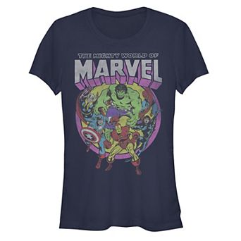 Juniors' The Mighty World Of Marvel Heroes Graphic Tee