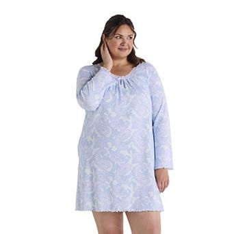 Plus Size Miss Elaine Essentials Cottonessa Long Sleeve Short Gown