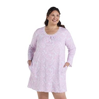 Plus Size Miss Elaine Essentials Cottonessa Long Sleeve Short Gown