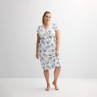 Plus Size Miss Elaine Essentials Micro Velvet Long Nightgown