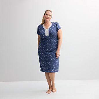 Plus Size Miss Elaine Essentials Micro Velvet Long Nightgown