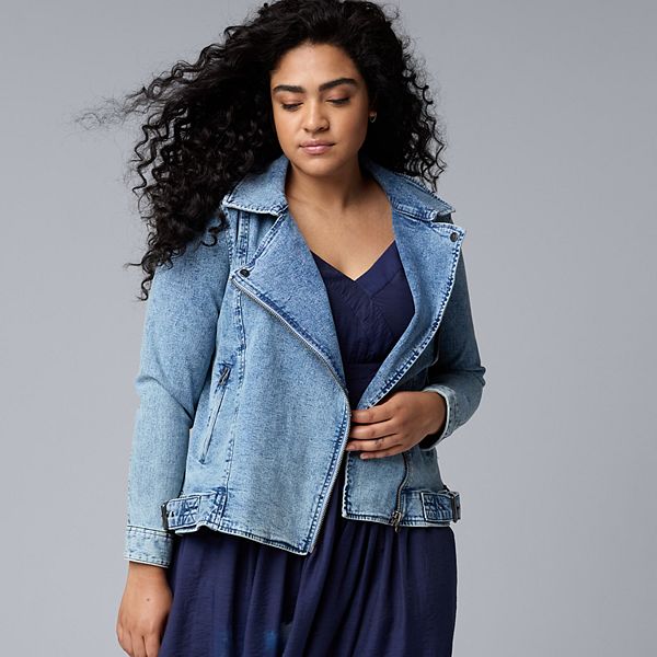 Plus Size Simply Vera Vera Wang Denim Moto Jacket