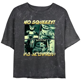 Juniors' The Mandalorian No Squeezy Mineral Wash Crop Top Graphic Tee