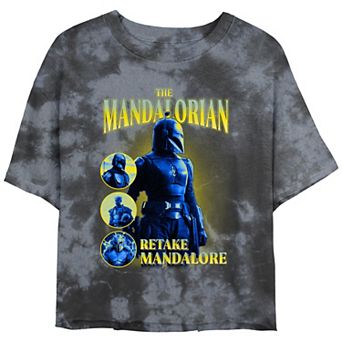 Juniors' The Mandalorian Retake Mandalore Bombard Wash Crop Top Graphic Tee