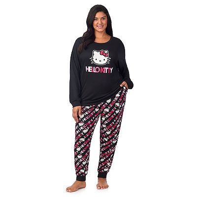 Plus Size Hello Kitty Long Sleeve Pajama Top Banded Bottom Pajama Pants Sleep Set