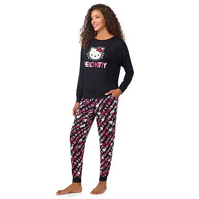 Women's Hello Kitty Long Sleeve Pajama Top & Banded Bottom Pajama Pants Sleep Set