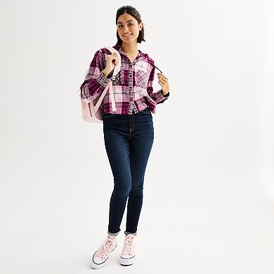 Juniors' SO® Hooded Shrunken Button Down Shirt