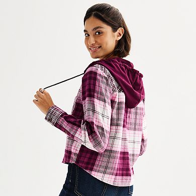 Juniors' SO® Hooded Shrunken Button Down Shirt