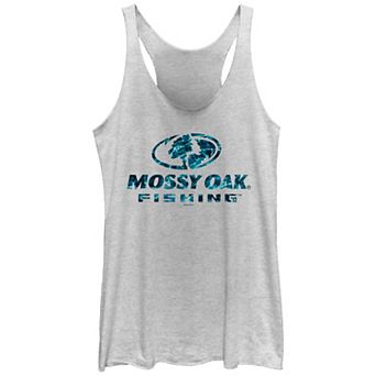 Juniors' Mossy Oak Fishing Water Print Logo Tri-Blend Racerback Graphic Tank Top