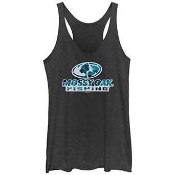 Juniors' Mossy Oak Fishing Water Print Logo Tri-Blend Racerback Graphic Tank Top