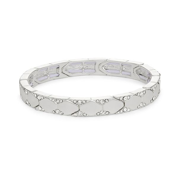 Nine West Silver Tone Crystal Hexagon Stretch Bracelet