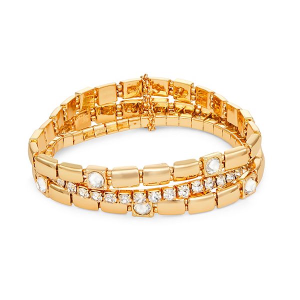 Nine West Gold Tone Crystal Triple-Strand Stretch Bracelet