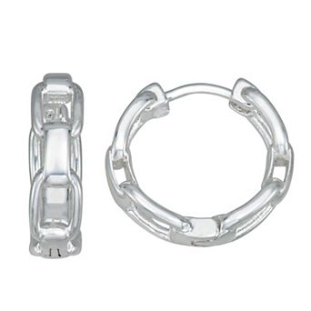 Nine West Silver Tone Chain Huggie Earrings