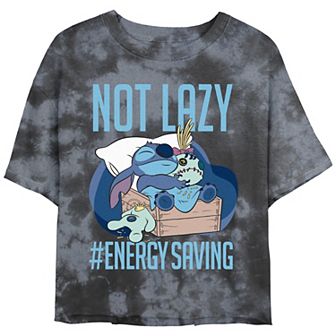 Disney's Lilo & Stitch Not Lazy Energy Saving Crop Top Bombard Wash Juniors' Graphic Tee
