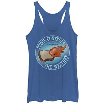 Disney's Lilo & Stitch Pudge Controls The Weather Tri-Blend Juniors' Racerback Graphic Tank Top