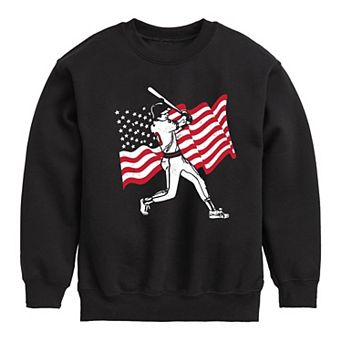 Boys 8-20 Baseball Player American Flag Fleece Sweatshirt