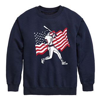 Boys 8-20 Baseball Player American Flag Fleece Sweatshirt