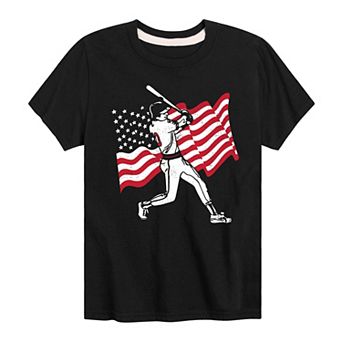 Boys 8-20 Baseball Player American Flag Graphic Tee