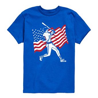 Boys 8-20 Baseball Player American Flag Graphic Tee