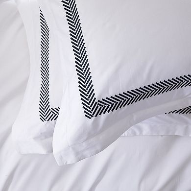 Herringbone Embroidered 500 Thread Count Cotton Sateen Duvet Cover Set