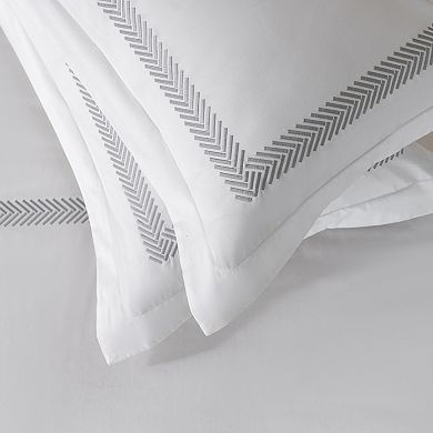 Herringbone Embroidered 500 Thread Count Cotton Sateen Duvet Cover Set