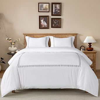 Herringbone Embroidered 500 Thread Count Cotton Sateen Duvet Cover Set