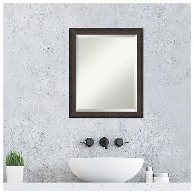 Dappled Black Brown Narrow Beveled Wood Framed Bathroom Wall Mirror