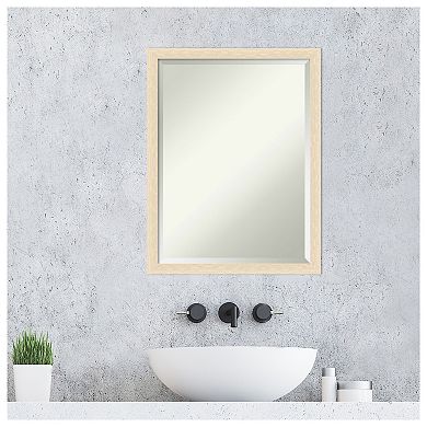 Woodgrain Stripe Beveled Wood Framed Bathroom Wall Mirror