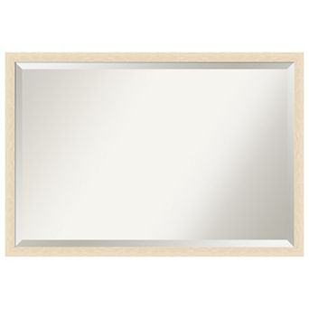 Woodgrain Stripe Beveled Wood Framed Bathroom Wall Mirror