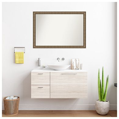Angled Bronze Non-beveled Wood Bathroom Wall Mirror