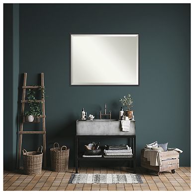 Stylish Black Narrow Beveled Wood Framed Bathroom Wall Mirror