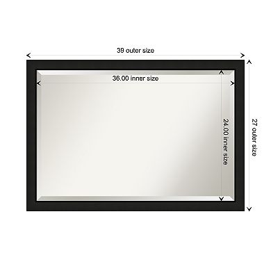 Midnight Black Narrow Beveled Wood Framed Bathroom Wall Mirror