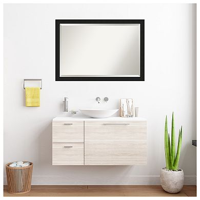 Midnight Black Narrow Beveled Wood Framed Bathroom Wall Mirror