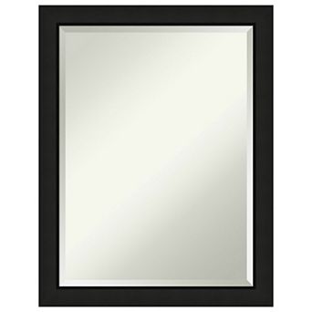 Midnight Black Narrow Beveled Wood Framed Bathroom Wall Mirror