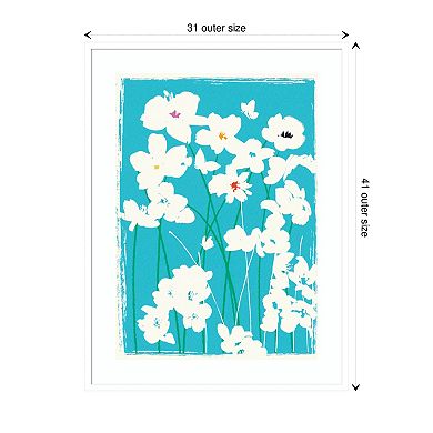 Turquoise Flowers By Jenny Frean Wood Framed Wall Art Print
