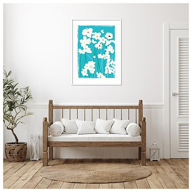 Turquoise Flowers By Jenny Frean Wood Framed Wall Art Print