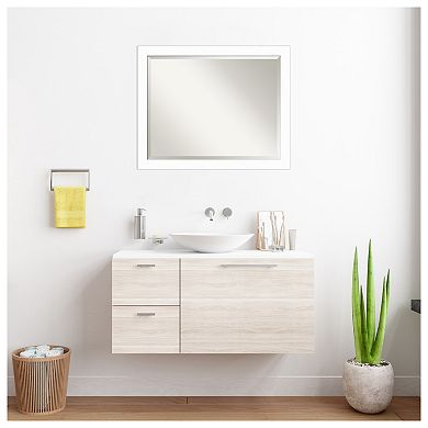 Basic White Narrow Beveled Wood Framed Bathroom Wall Mirror