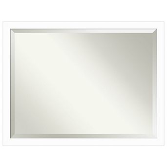 Basic White Narrow Beveled Wood Framed Bathroom Wall Mirror