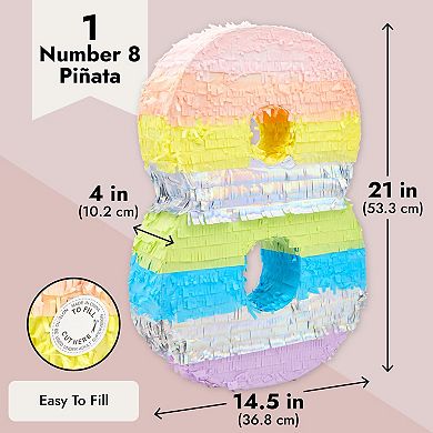 Large Number 8 Pinata For 8th Birthday Party Decorations, Rainbow, 21x14.5 In