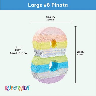 Large Number 8 Pinata For 8th Birthday Party Decorations, Rainbow, 21x14.5 In