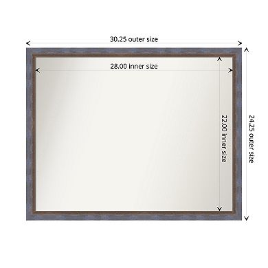 Two Tone Blue Copper Non-beveled Wood Bathroom Wall Mirror