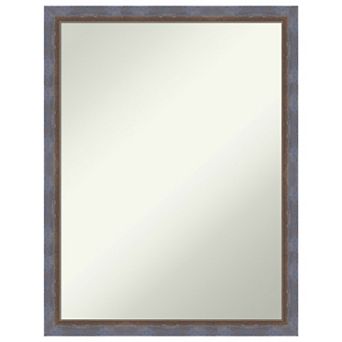 Two Tone Blue Copper Non-beveled Wood Bathroom Wall Mirror